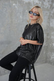 ラメメッシュレイヤードTシャツ　Black