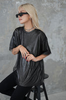 ラメメッシュレイヤードTシャツ　Black