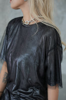 ラメメッシュレイヤードTシャツ　Black