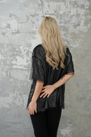 ラメメッシュレイヤードTシャツ　Black