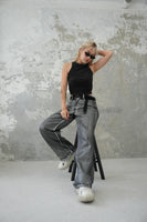 脇シャーリングノースリTOPS　BLACK