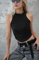 脇シャーリングノースリTOPS　BLACK