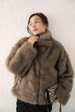フェイクファーコート　BROWN