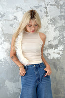 脇シャーリングノースリTOPS　WHITE