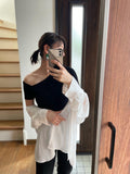アシンメトリーハーフスリーブTシャツ Black