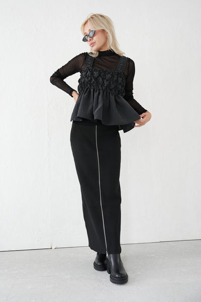 フロントZIPニットスカート Black