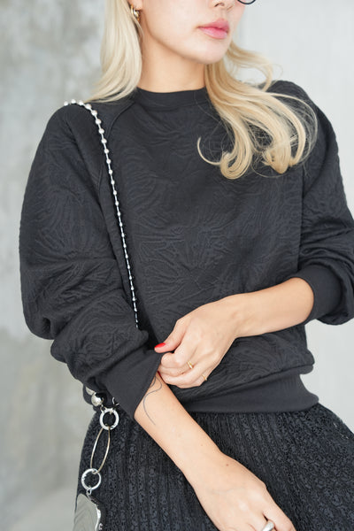 花柄ふくれJQ トップス　BLACK