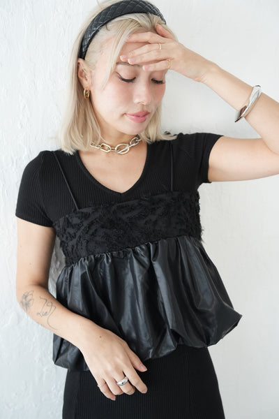 フリンジタフタコンビバルーンビスチェ　BLACK
