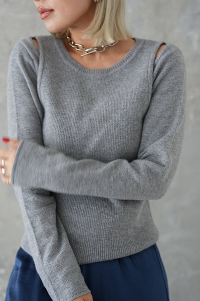 リサイクルオープンショルダーTOPS　GRAY