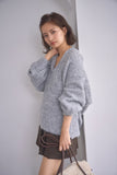 ブークレーキーネックフードトップス　GRAY