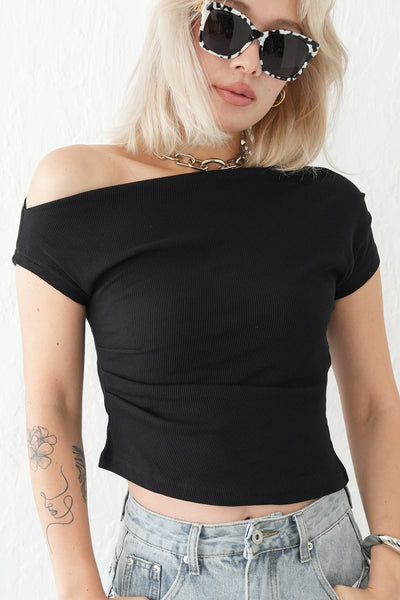 オフショルリブTOPS　BLACK