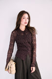 ストレッチレースシャツ　BROWN
