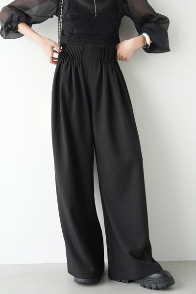 ピンタックワイドパンツ　BLACK