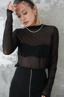 パワーメッシュボトルネックトップス　BLACK