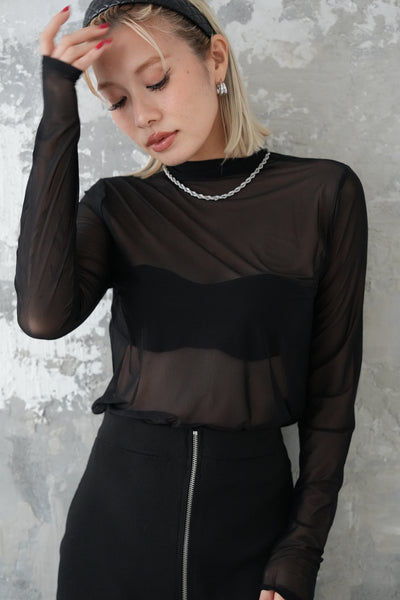 パワーメッシュボトルネックトップス　BLACK