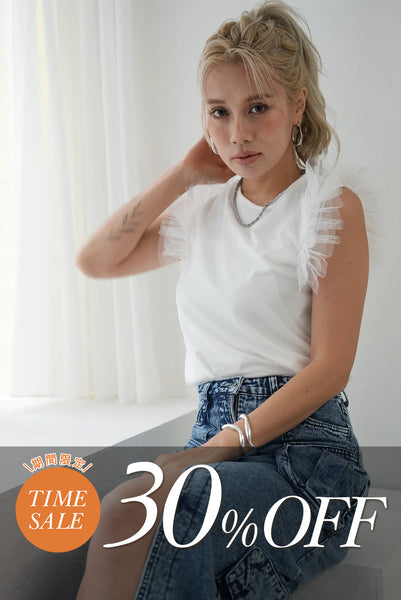 チュール肩フリルレイヤーTOPS　WHITE