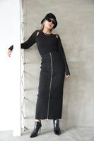 フロントZIPニットスカート Black