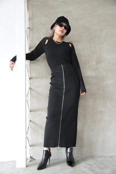フロントZIPニットスカート Black