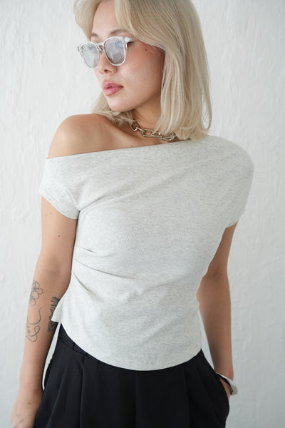 オフショルリブTOPS　WHITE