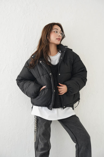 フード中綿ジャケット Black