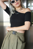 アシンメトリーハーフスリーブTシャツ Black