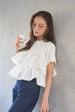 【残りわずか！】ドッキングフリルTシャツ　WHITE