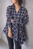 チェック裾アシメシャツ　NAVY