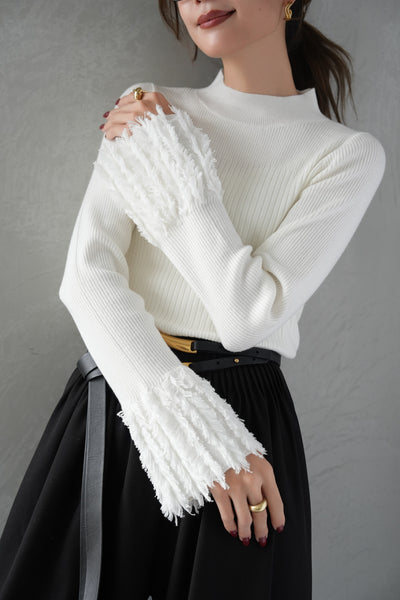 フリンジカフスニット　オフホワイト