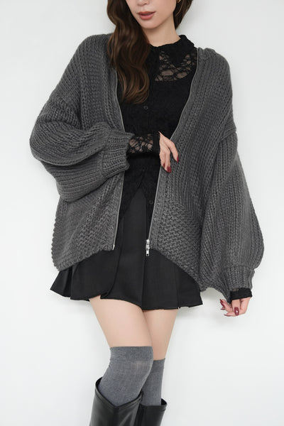 ロービングケーブルニットブルゾン  チャコール