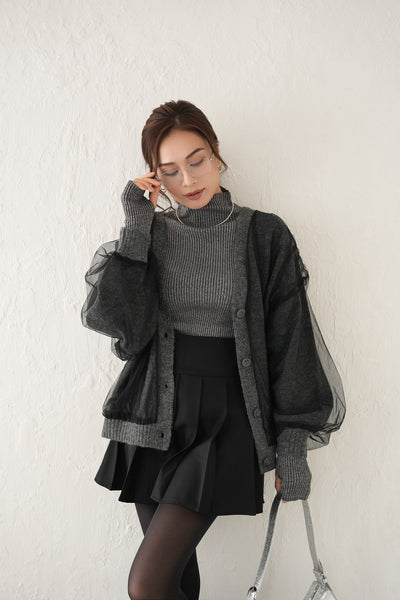 チュールドッキングカーディガン　Charcoalgrey