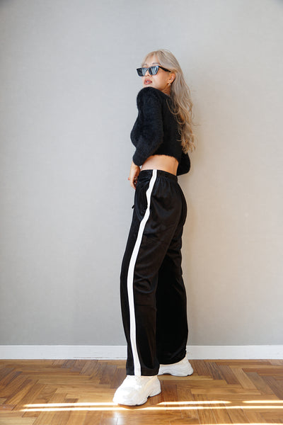 ベロアラインパンツ Black/OffWhite