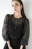 シアーブラウス×シャギービスチェセット　BLACK