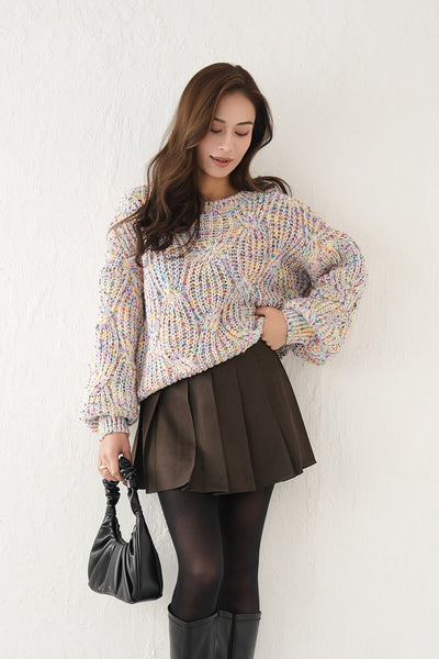 ヘザーツイルプリーツミニスカート　BROWN