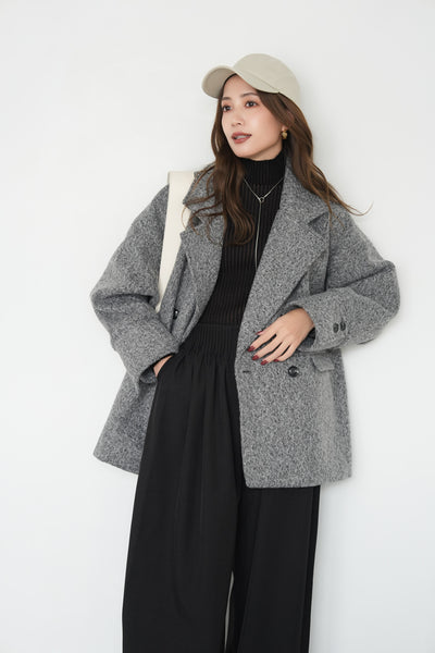 カールシャギーダブルコート チャコール