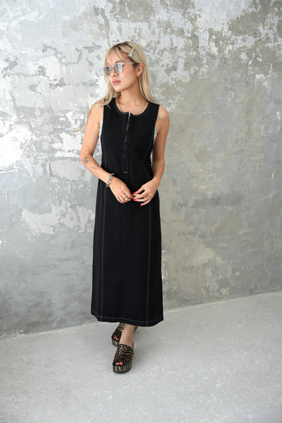 ツイル配色ステッチジャンスカ　Black