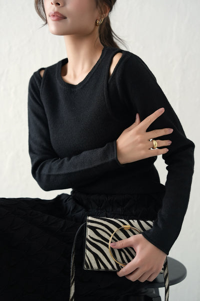 リサイクルオープンショルダーTOPS　BLACK