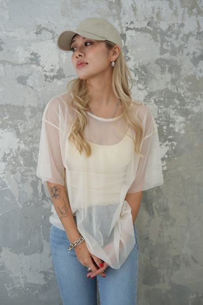 チュールレイヤードTシャツ　IVORY
