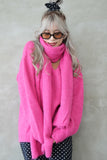 マフラー付きニットプルオーバー Pink