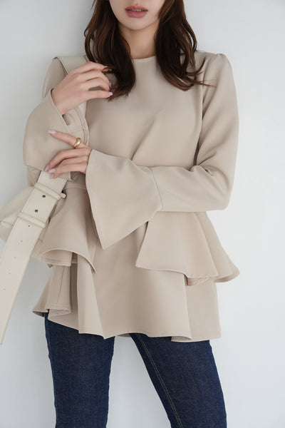 ペプラムブラウス BEIGE – ODORATA official