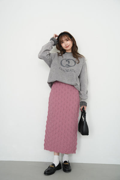 スモッキングミドル丈ニットスカート　PINK