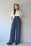 ハイウェストピンストライプサロペット　NAVY