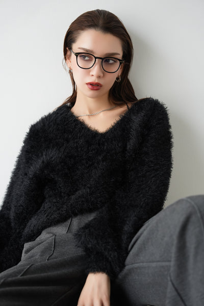 フェザーニットトップス　BLACK