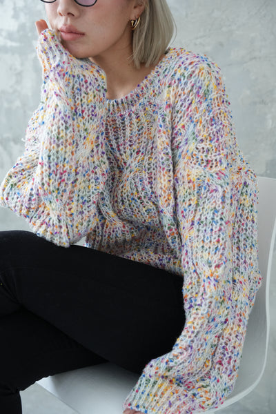 MIXカラーオーバーKNIT TOPS IVORY – ODORATA official