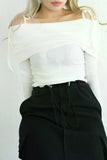オフショル肩リボンプルオーバー　ホワイト
