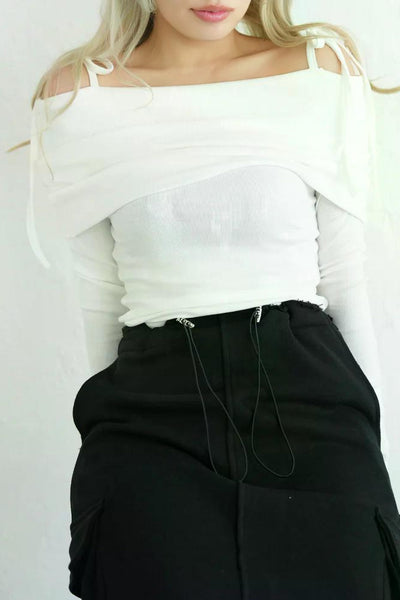 オフショル肩リボンプルオーバー　ホワイト