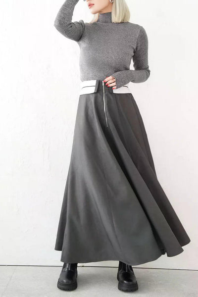 エステルツイル折り返しスカート　Charcoal