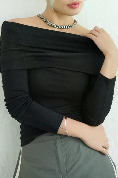 オフショル肩リボンプルオーバー　ブラック