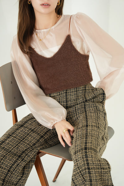 シアーブラウス×シャギービスチェセット　BEIGE