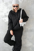 裏起毛ハイネックボタンセットアップ BLACK