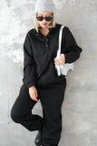 裏起毛ハイネックボタンセットアップ BLACK